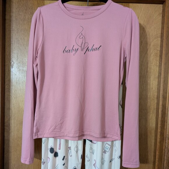 Baby Phat Pink Pajama Set Women's Size Small Glam Print Cats Sunglasses Makeup - Picture 1 of 11